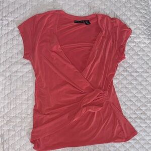 Tahari Coral Wrap-Front Short Sleeve Top